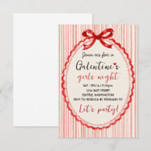 Invitación de fiesta de Galentines con lazo rojo p