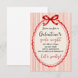Invitación de fiesta de Galentines con lazo rojo p
