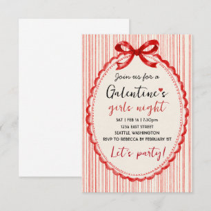 Invitación de fiesta de Galentines con lazo rojo p