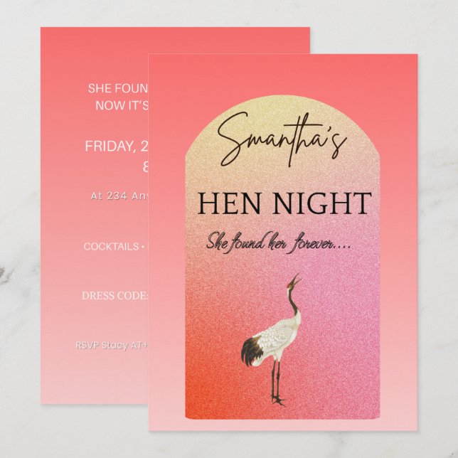 Invitación de fiesta de gallina rosa elegante | No (Anverso / Reverso)