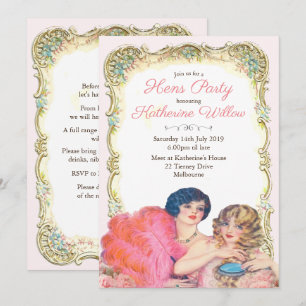 Invitación de fiesta de gallinas victorianas vinta