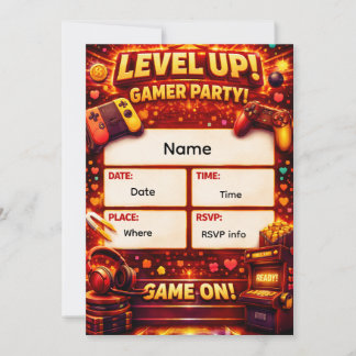 Invitación de Fiesta de Gamer Sube de Nivel 