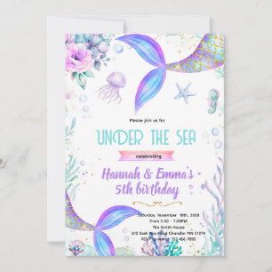 invitación de fiesta de gemelas sirena