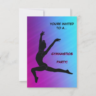 Invitación de fiesta de gimnasia con ombre púrpura
