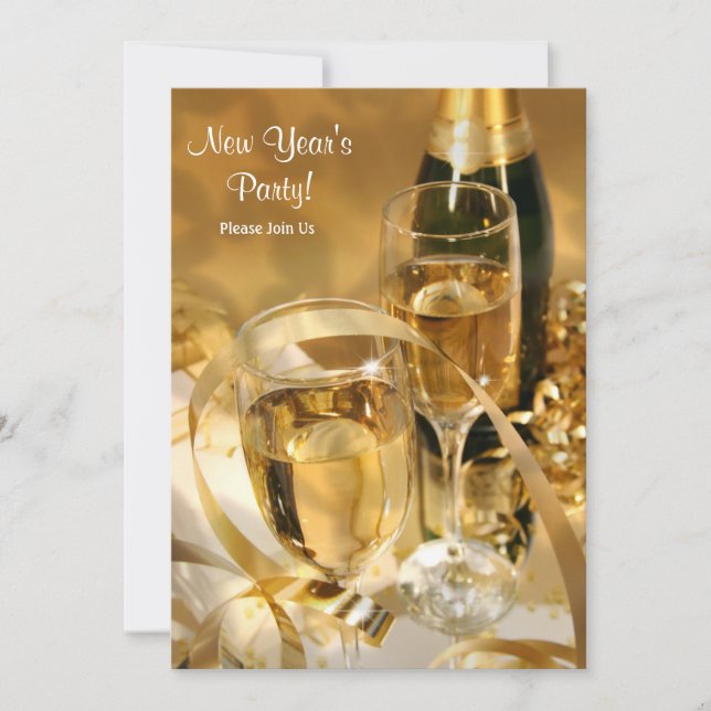 Invitación de Fiesta de Gold Champagne New Years (Anverso)