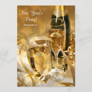 Invitación de Fiesta de Gold Champagne New Years