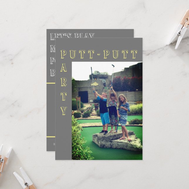 Invitación de fiesta de golf en miniatura Putt-Put (Anverso/Reverso In Situ)