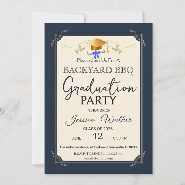 Invitación de fiesta de graduación a BBQ (Anverso)