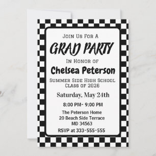Invitación de fiesta de graduación a cuadros en bl