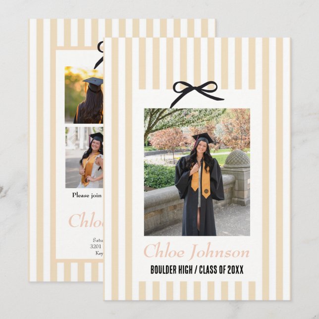 Invitación de fiesta de graduación a rayas con un  (Anverso / Reverso)