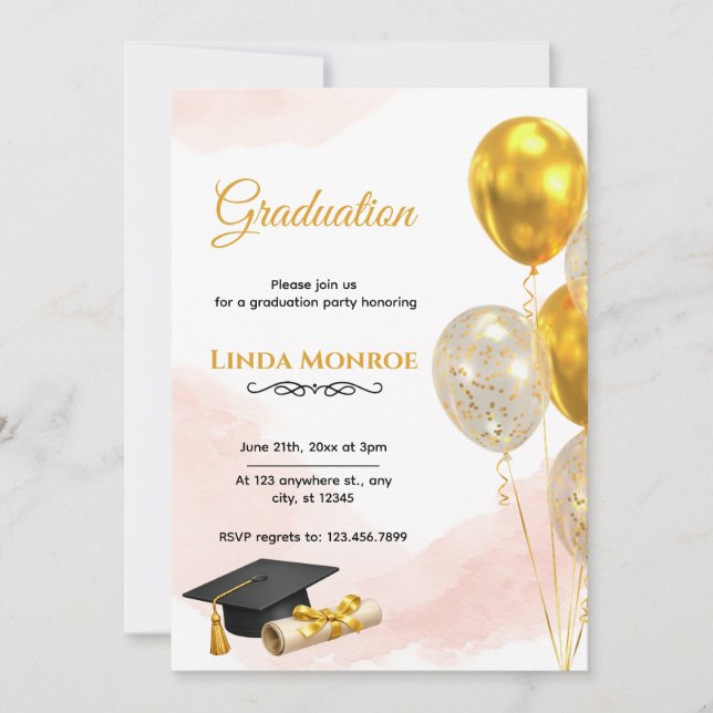 Invitación de fiesta de graduación Blush Gold 2026 (Anverso)