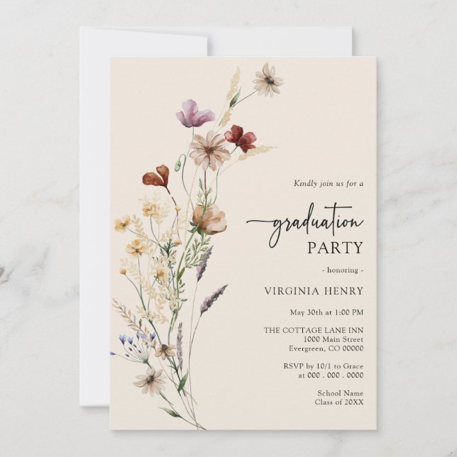 Invitación de fiesta de graduación boho (Anverso)