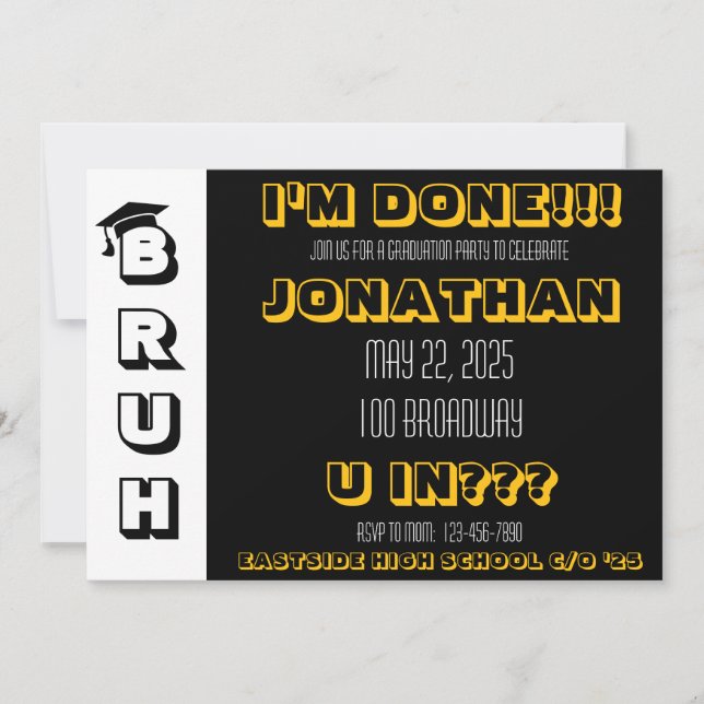 Invitación de fiesta de graduación BRUH (Anverso)