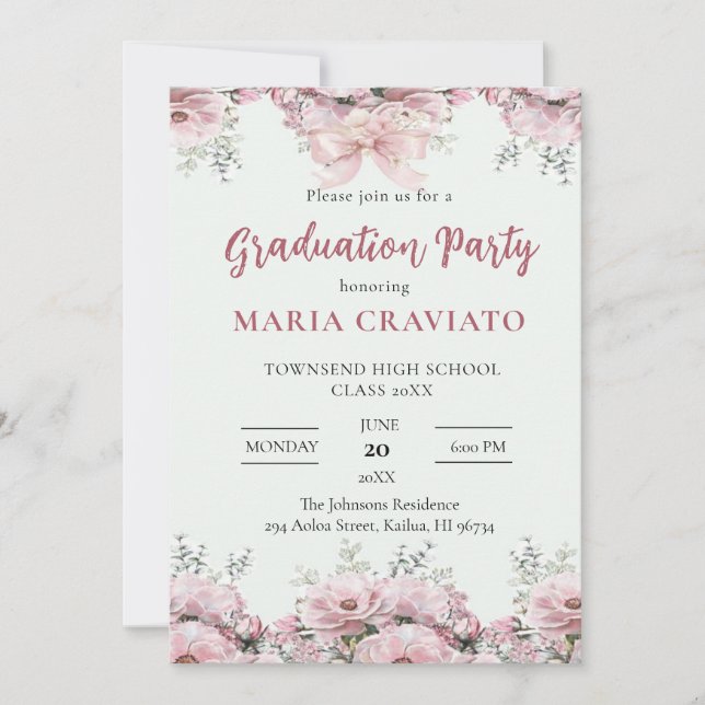 Invitación de fiesta de graduación con borde flora (Anverso)