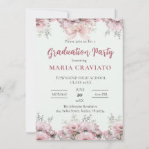 Invitación de fiesta de graduación con borde flora