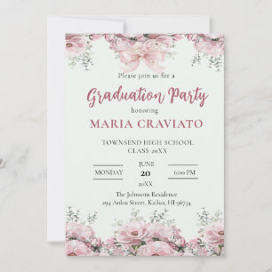 Invitación de fiesta de graduación con borde flora
