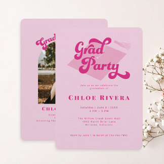 Invitación de fiesta de graduación con borla rosa 