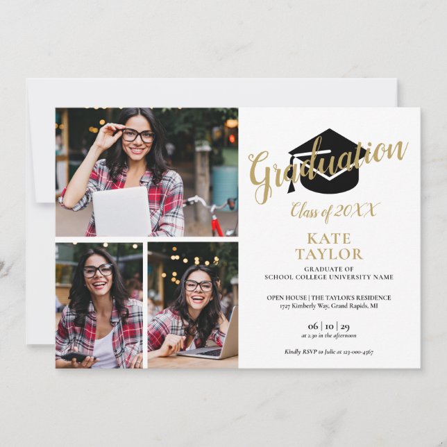 Invitación de fiesta de graduación con collage de  (Anverso)
