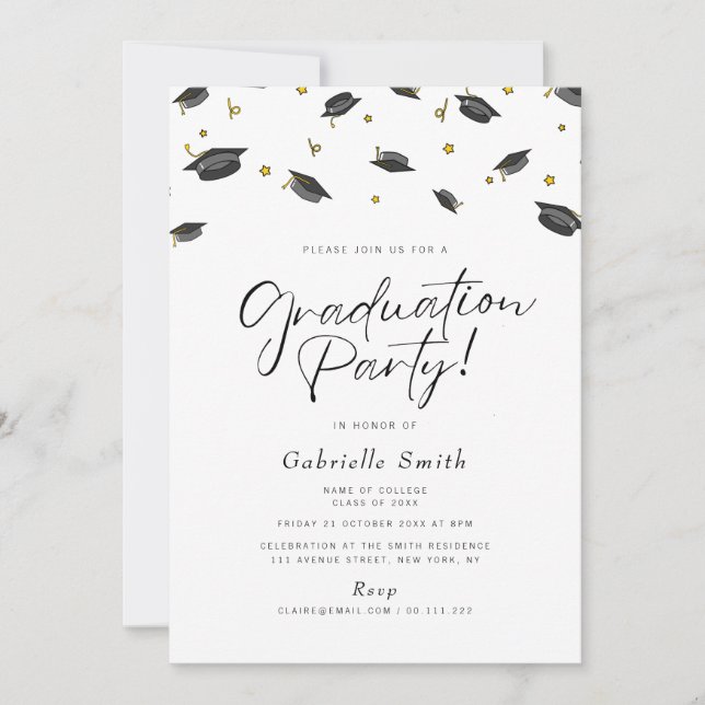 Invitación de fiesta de graduación con confeti de  (Anverso)