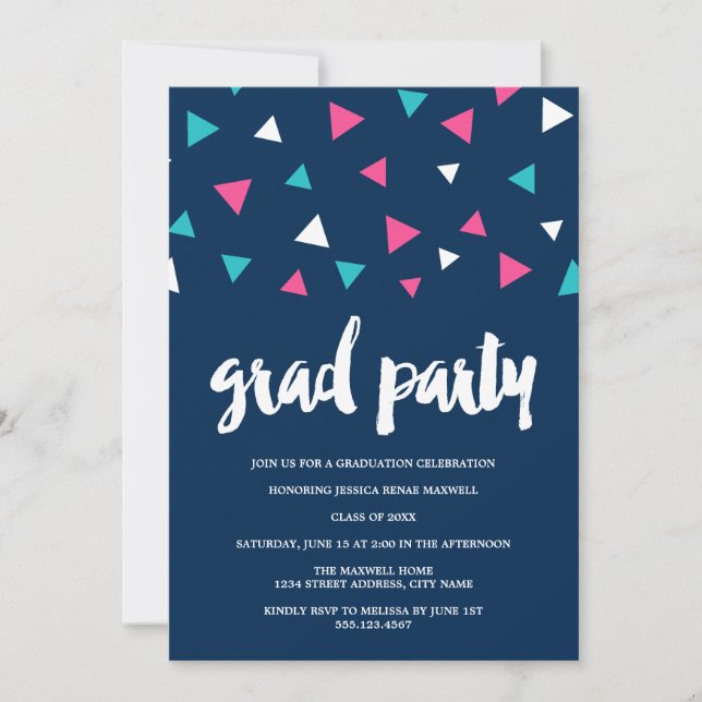Invitación de fiesta de graduación con confeti en  (Anverso)