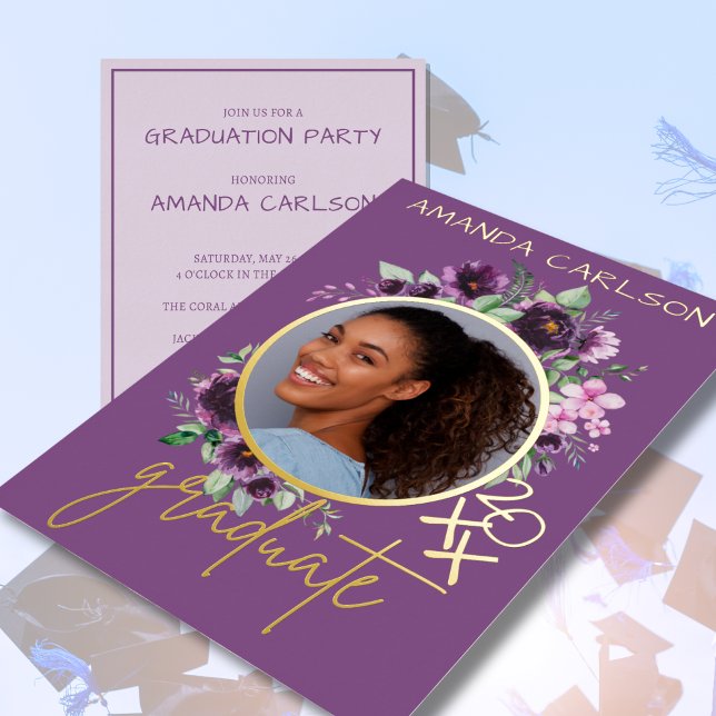 Invitación de fiesta de graduación con flores mora (Subido por el creador)