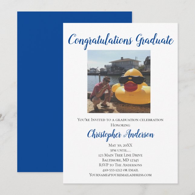 Invitación de fiesta de graduación con foto (Anverso / Reverso)