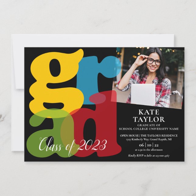 Invitación de fiesta de graduación con foto de gra (Anverso)