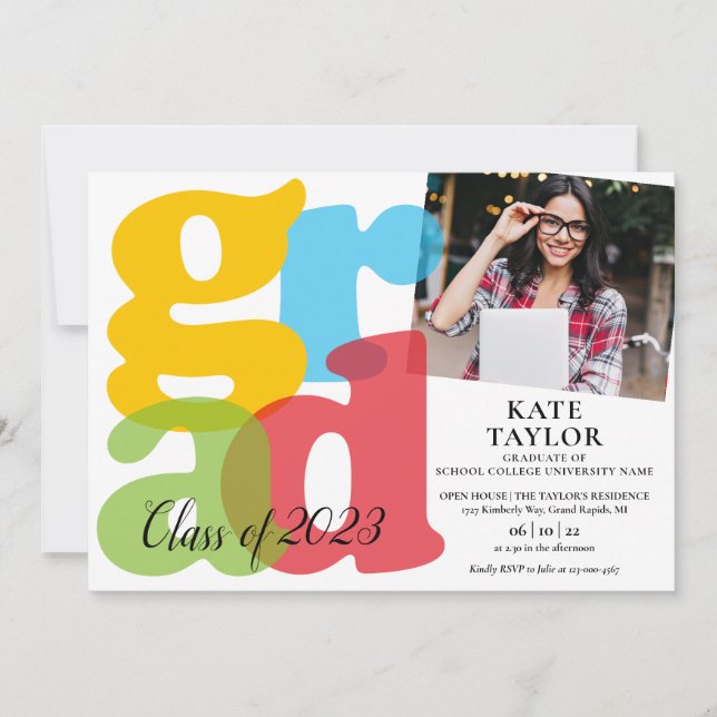 Invitación de fiesta de graduación con foto de gra (Anverso)