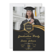 Invitación de fiesta de graduación con foto en neg