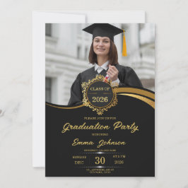 Invitación de fiesta de graduación con foto en neg