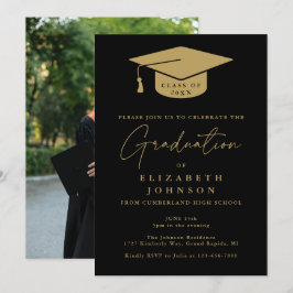 Invitación de fiesta de graduación con foto en neg