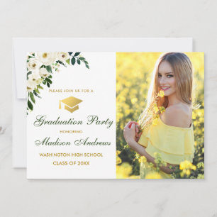 Invitación de fiesta de graduación con foto floral