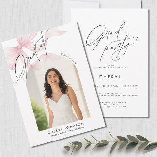 Invitación de fiesta de graduación con foto y lazo