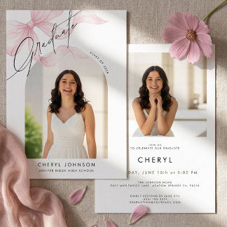 Invitación de fiesta de graduación con foto y lazo