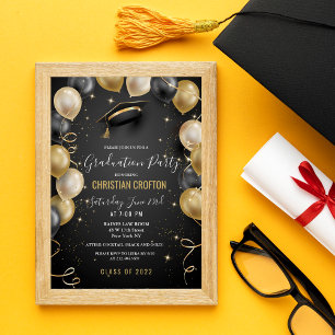 Invitación de fiesta de graduación con globo negro