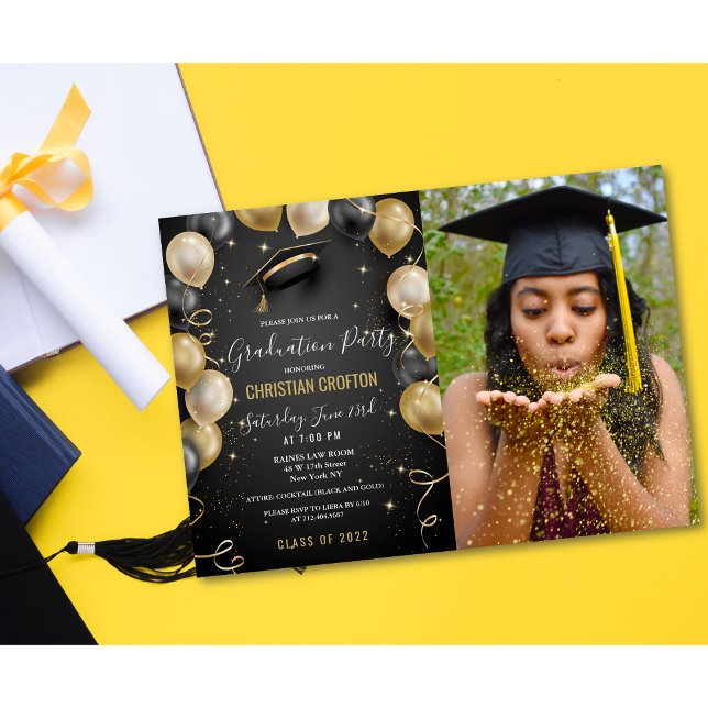 Invitación de fiesta de graduación con globo negro (Subido por el creador)
