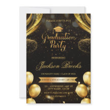 Invitación de fiesta de graduación con globos negr