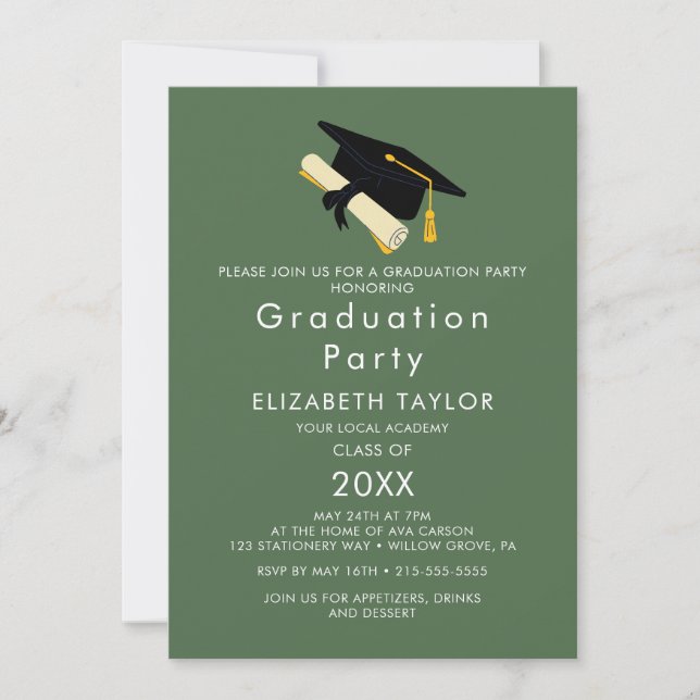 Invitación de fiesta de graduación con gorra de gr (Anverso)