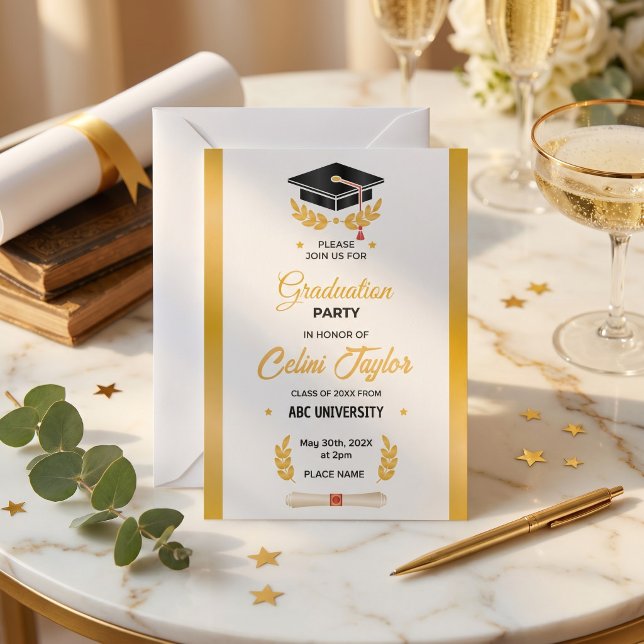 Invitación de fiesta de graduación con gradiente d (Hand-Drawn Gradient Graduation Party Invitation)