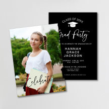 Invitación de fiesta de graduación con guión y fot
