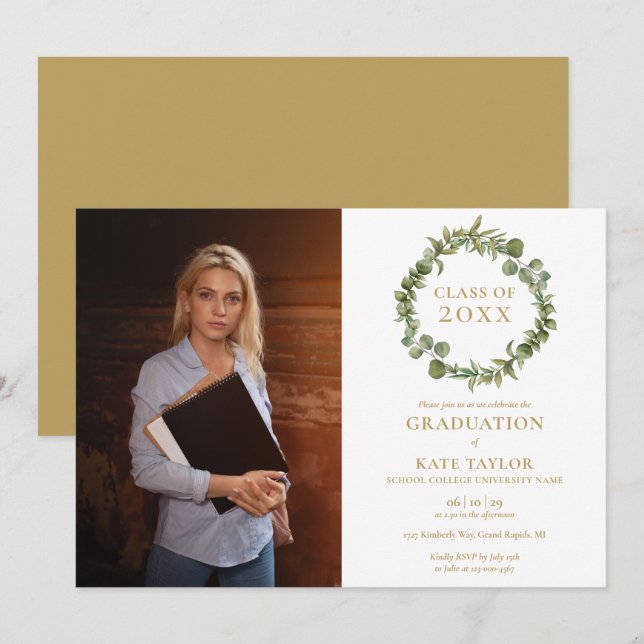 Invitación de fiesta de graduación con guirnalda f (Anverso / Reverso)
