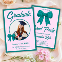 Invitación de fiesta de graduación con lazo de gin