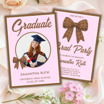 Invitación de fiesta de graduación con lazo de gin