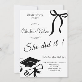 Invitación de fiesta de graduación con lazo negro 