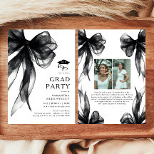 Invitación de fiesta de graduación con lazo negro 