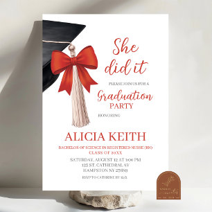 Invitación de fiesta de graduación con lazo rojo m