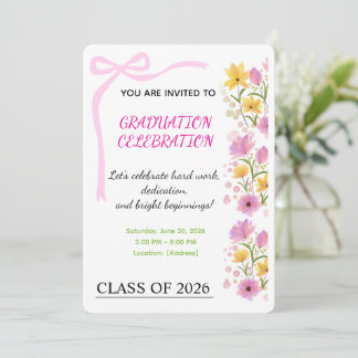 Invitación de fiesta de graduación con lazo rosa