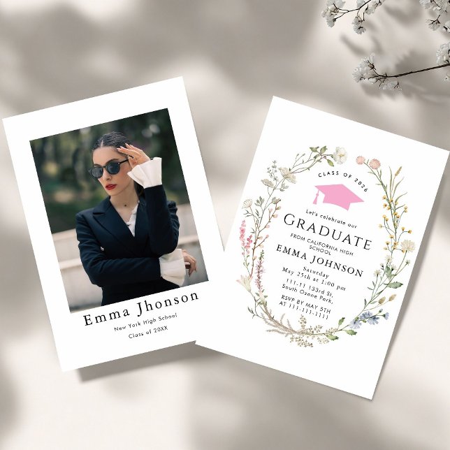 Invitación de Fiesta de Graduación con Lazo Rosa d (Subido por el creador)