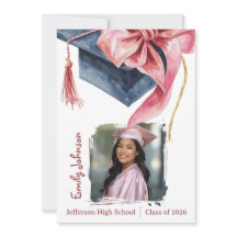 Invitación de fiesta de graduación con lazo rosa e