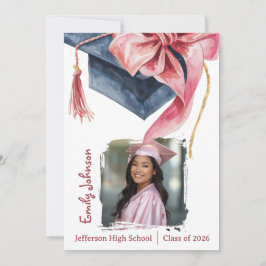 Invitación de fiesta de graduación con lazo rosa e